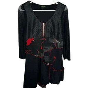 Tricotto black long sleeve asymmetrical tunic/dress size M
